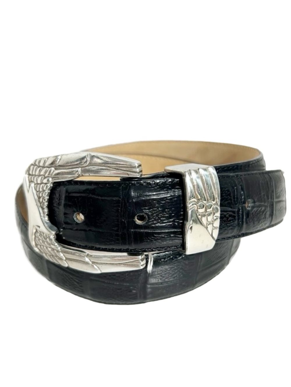 Vintage Raymond Floyd Croc Emboss Leather Belt Silver Toned Hardware Post Buckle